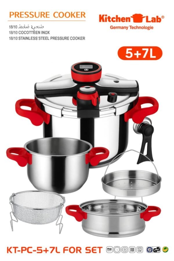 Cocotte 5L+7L en inox 18/10 KitchenLab Rouge – Image 2