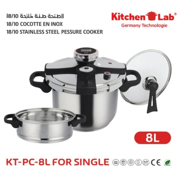 Cocotte 08L 04 Pcs en inox 18/10 avec Minuteur  Germany Technologie KitchenLab KT-PC-8L – Image 3