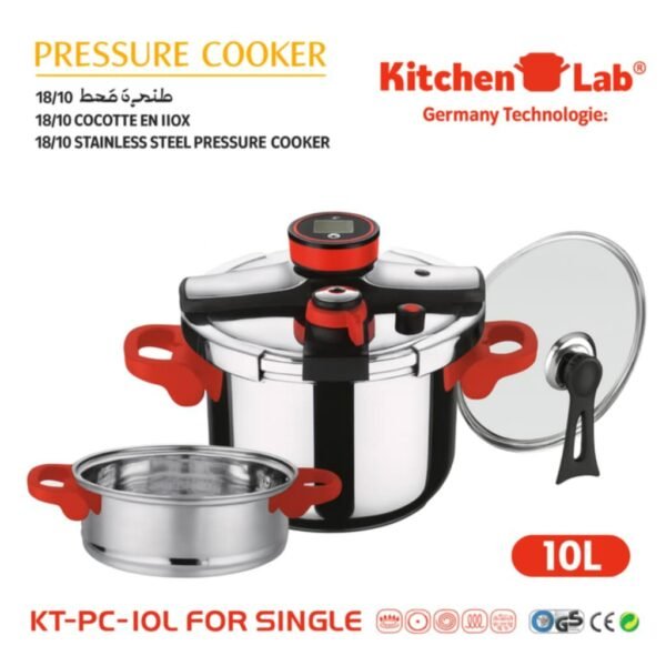 Cocotte 10L 04 Pcs en inox 18/10 avec Minuteur  Germany Technologie KitchenLab KT-PC-10L