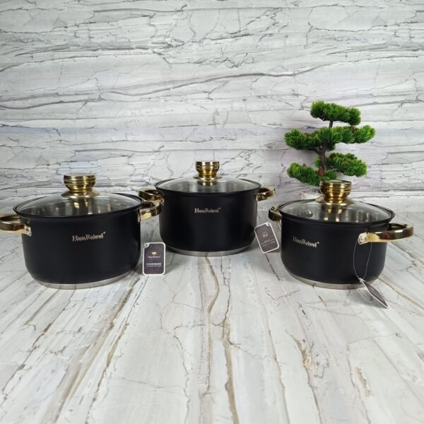 Série 3 Marmites Luxe  En INOX Noir et Doré HausRoland