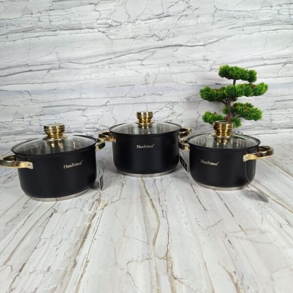 Série 3 Marmites Luxe  En INOX Noir et Doré HausRoland – Image 3