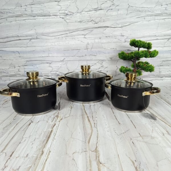 Série 3 Marmites Luxe  En INOX Noir et Doré HausRoland – Image 4