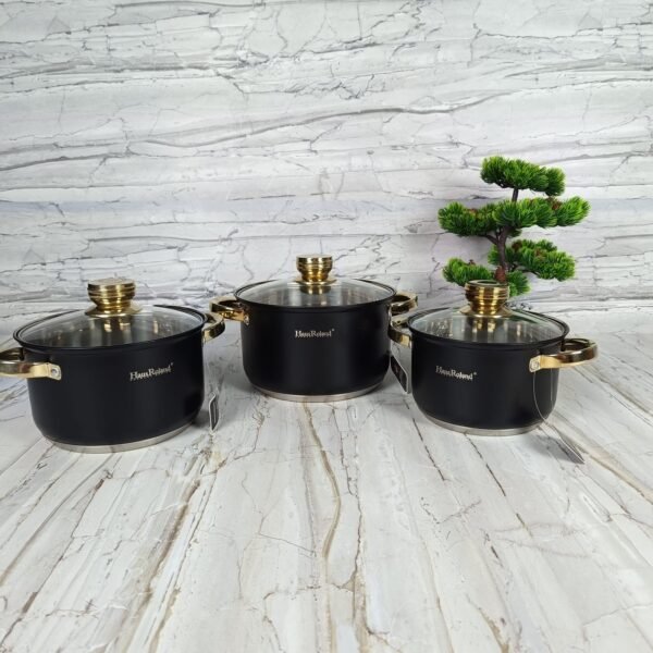 Série 3 Marmites Luxe  En INOX Noir et Doré HausRoland – Image 2