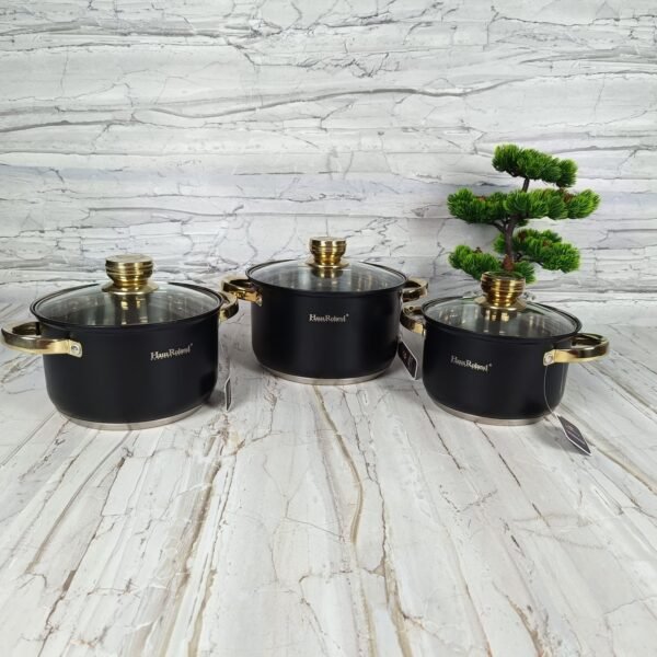 Série 3 Marmites Luxe  En INOX Noir et Doré HausRoland – Image 5
