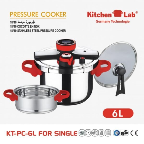 Cocotte 06L 04 Pcs en inox 18/10 avec Minuteur  Germany Technologie KitchenLab KT-PC-6L
