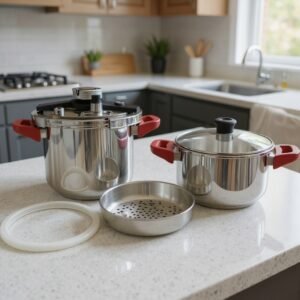 Cocotte 6 Pcs 5+7L en inox 18/10 Avec 03 Système de sécurité KitchenWare Qualité 1er Choix